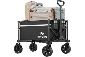 ROSONG Hopfällbar transportvagn med hjul – Vikbar, kraftig nyttovagn för livsmedel, sport, trädgård, shopping, camping, skottkärra (Svart, 90 L)