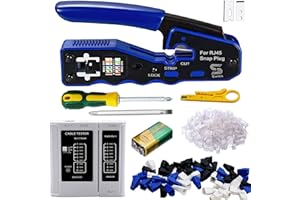 SAMTEK RJ45 Ethernet Passthrough Network Tool Kit, RJ45 ethernet Connectors Crimping Cable Continuity Tester Punch Down Tool Set Cable Cutter Stripper Crimper for RJ45 CAT5 Cat6 CAT7 Screwdriver
