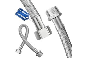 OAKENCREST Tubo Armato 1/2 Zoll, 30cmTubo di Connessione Flessibile, Tubo Flessibile in Acciaio Inox, con Raccordo & Filettatura Esterna per Rubinetto, per Valvola Angolare Rubinetto