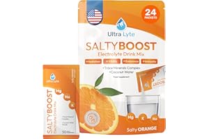 Ultra Lyte Sobres de mezcla de bebidas electrolíticas, polvo de electrolitos sin azúcar con alto contenido de sodio, oligoelementos y agua de coco, rehidratación para fitness (24 sobres, naranja
