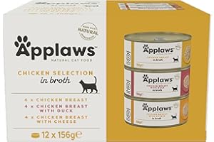 Applaws 100% Natural Wet Cat Food, Multipack Chicken Selection in Broth 156 g Tin (Pack of 12)