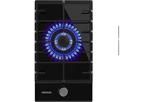 Cecotec Placa de Gas Butano y Natural 1 Fuego Bolero Squad G 1200F Glass Black. 3500W, Cristal Negro, Parrillas Completas Hierro Fundido, WOK Triple Corona, Encendido Eléctrico, Sistema de Seguridad