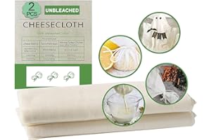 KIBON Cheese Cloth 2 Pcs Muslin Cloths for Cooking Cheesecloth, 90x90CM and 50X50CM Reusable Ultra Fine Organic Cheesecloth, Unbleached Grade 90-100% Fine Cotton Reusable Fabric