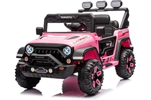 HAUSPROFI Kinder Elektroauto mit Verbesserter Akku 12V 7AH, Elektrofahrzeuge 3-Gang - 2 Betriebsmodi mit 2,4G-Fernbedienung, LED-Lichter, Bluetooth, Sicherheitsgurten für Kinder von 1-8 Jahren (Rosa)
