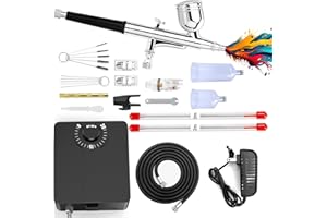 L-TIMEYUU Airbrush Kit with Compressor, 36 PSI Pressure Dual-Action Air Brush with 0.2/0.3/0.5mm Nozzles & Cleaning Set, Non-Clogging Spray Gun for Model Painting, Cake Decorating, Nail Art, Makeup