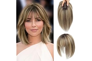 UIPEUBO Hair Toppers for Women Real Human Hair Toppers with Thinning Hairpieces for Women with Bangs 10 Inch Upgrade Swiss Lace Base Human Hair Topper for Cover Gray Roots(4T27)