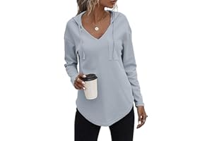 Cuptacc Felpa Donna con Cappuccio 2024 Maglione Scollo A V Autunno Maglia Manica Lunga Camicia Elegante
