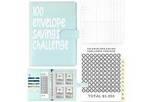 ZALAON Money Saving Book with Mark Stickers,100 Envelope Challenge Binder for Cash Stuffing Saving Book with Cash Envelopes for School Home Office (Blue)