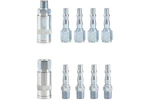 QWORK® 10Pcs Air Line Connectors 1/4" BSP, Couplings Connector Male Female and Male Fittings