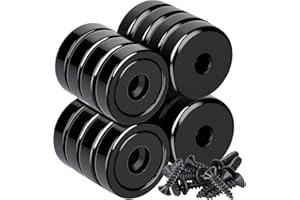 MIN CI MTS Magnete - Magneti al neodimio con foro, 15 kg, colore nero, da avvitare, 20 mm, rotondi, al neodimio, extra forti, con filettatura, piccolo magnete da avvitare