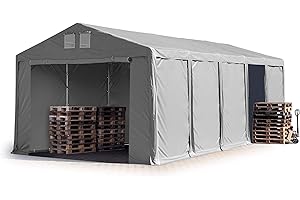 TOOLPORT Tendone deposito 5x10 m Tendone Industriale Tendostruttura con Altezza Laterale 3m Grigio telone in PVC 850 N Impermeabile utilizzo continuativo con Apertura con Cerniera