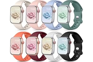 Mastten 8 Pack Sport Straps Compatible with Apple Watch Straps 38mm 40mm 41mm 42mm for Women Men, Soft Silicone Replacement Band for Apple Watch Series 10 9 8 7 6 5 4 3 2 1 / iWatch SE, Light Colour