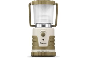 FAVOUR Lampara Camping LED Muy Compacto | Linterna Camping Impermeable y Robusta IP64, Iluminación Regulable, Modo Luz de Vela | Farol LED a Pilas, Iluminación Carpa 360 Grados, Gancho Integrado