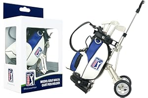 PGA TOUR Golf Gifts for Men - Desktop Golf Bag Shaped Pen Holder with Multicoloured Pen Set - Includes 3 Golf Club Shaped Pens: Blue, Red, Black - Ideal Golf Gifts for Office