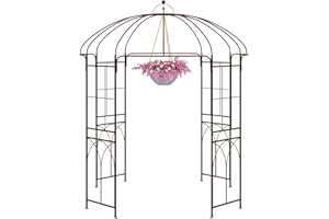 GiantexUK 4-Sided Birdcage Metal Garden Arch, 215x215x260cm Heavy Duty Trellis Gazebo Pergola Arbour with 16 Ground Stakes, Roses Climbing Plants Support Archway for Lawn Wedding Ceremony Decoration