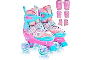 SPORTNEER Roller Skates for Girls, Roller Skates 4-Size Adjustable with 6 Protective Gear Set, 8 Light Up Wheels Kids Roller Skate for Toddler Girls Youth Beginner, Ideal Christmas Birthday Gift