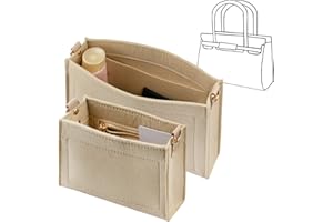 EsLuker.ly 2Pcs Felt Purse Organiser Insert with Zipper, Premium Microfiber Handbag Shaper Tote Bag Organizer Insert Fit Toiletry Pouch 26 19 - Large&Small, Khaki