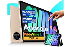 DGHRTI 2025 Newest Tablet 11 Pulgadas Android 14 Tablets, 24GB RAM+256GB ROM (2TB TF), FHD IPS, Octa-Core, UFS 2.2 Flash, 8000mAh, 5MP+13MP, Dual WiFi, BT 5.0, Widevine L1, Face ID, Con Carcasa MetÃlica-Gold