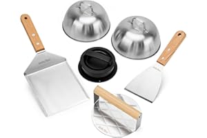 Onlyfire Smash Burger Set, 6-częściowy zestaw narzędzi do grilla, w tym okrągła prasa do burgerów, 2 szpatułki do grilla, prasa do patty, 2 dzwonki do burgerów, zestaw sztućców do grilla do planchy
