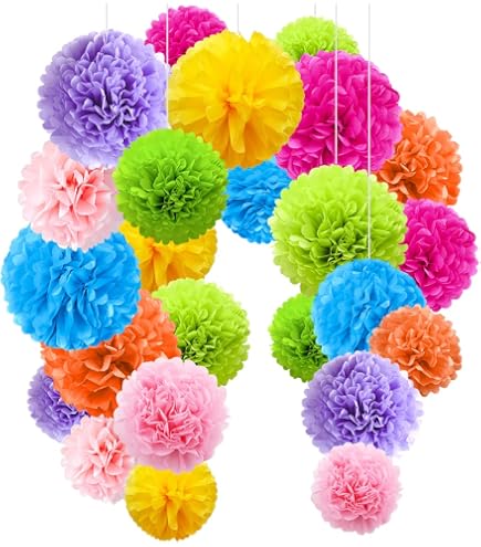 Décoration Fête ZERODECO - Eventails, Pompons Et Boules Nid D'Abeille Vert/Blanc - Mariage, Anniversaire, Baptême