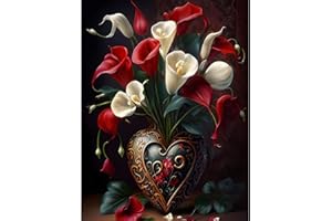 MOGTAA Fleurs rouges Peinture Diamant Adulte, 5D Fleurs blanches Diamond Painting, Diamond Art Painting Kits, DIY Diamant Strass Point de Croix Cristal Painting pour Murale Décoration 30x40cm