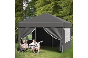 TRIUMPHKEY Tonnelle Pliante 3x3 Imperméable avec 4 Côtés, Barnum 3x3 avec Rideaux, Barnum Pliant Acier pour Faire Les Marchés, Jardin, Férié, Réunions, Gris
