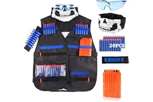 LUUFAN Kit de gilet tactique pour pistolets NERF avec clips de recharge, fléchettes, bracelet, masque tactique, lunettes de protection pour garçons et filles, cadeau d'anniversaire pour enfants