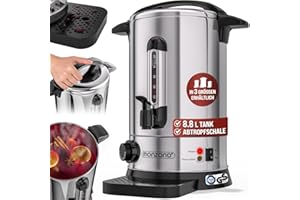 ‎MONZANA MONZANA Glühweinkocher 8,8L mit Hahn Tropfschale Edelstahl Thermostat 30-110°C Heißgetränkespender Einkochautomat Punschkocher Heißgetränkeautomat