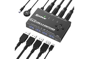 CAMGEET Switch USB 3.0 4 computer, selettore switch USB a 4 porte Condivisione di 4 dispositivi USB, mouse, tastiera, scanner, stampante, PC Compatibile con Mac/Windows/Linux. Con telecomando cablato