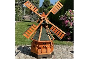 Darlux Deko-Shop-Hannusch Moulin à vent hexagonal en bois avec roulement à billes Marron/vert Hauteur 120 cm