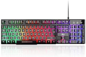 Rii Gaming Tastatur PC, RGB Tastatur kabelgebunden, Regenbogen Beleuchtete Tastatur LED, Gaming Keyboard ideal für Gamer|Büro（Deutsches Layout）