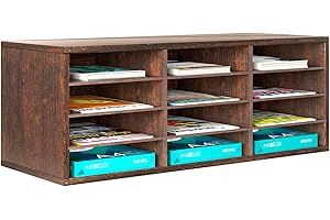 Senhoglb 12 Fächer Schreibtisch Ablagefächer Holz, Aktenablage A4 stapelbar,Schreibtisch Organizer, Büro Ablagefächer, Halten Sie Ihren Desktop Sauber, Retro Baun