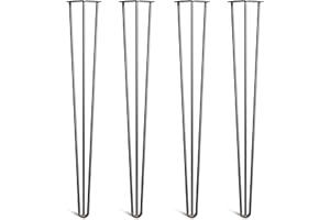 THE HAIRPIN LEG CO. [HLC] 4 x Hairpin Table Legs – Superior Double Weld Steel Construction With Screws, Build Guide & Protector Feet Worth £8 Included! – 10mm Steel [34"/86cm,Black]