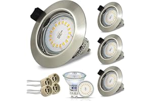 ‎HIBAY HiBay 4er Set LED Spot Einbaustrahler 230V GU10 5W 68mm Einbauspots Rund Einbauleuchten Edelstahl gebürstet Neutralweiß für Wohnzimmer Schlafzimmer Küche
