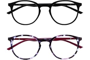 OPULIZE Met - Reading Glasses with Blue Light Blocking 2 Pack Slim Round Frame Scratch Resistant Spring Hinges Improve Sleep Computer Gaming Anti-Reflective Mens Womens BB60-12