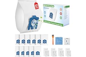 SPEENSUN 12 Pack GN 3D Dust Bags Replacement for Miele Hoover Bags-Fits Classic C1 Complete C2 Complete C3 S2 S5 S8 S400 Series Vacuum Cleaners with 4 Motor & 4 Exhaust Filters + 1 Microfibre cloth