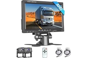 Hodozzy Rückfahrkamera 2 Kameras 7 Zoll IPS Monitor AHD Kamera Wasserdicht, Nachtsicht Frontkamera Rückfahrkamera Kabel, (9-36 Volt) Backup Kamera Einparkhilfe für LKW/Anhänger/Bus/Van/Wohnmobil