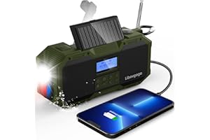 Libovgogo DF-588D Tragbares DAB+ UKW Radio mit wasserdichtem Bluetooth-Lautsprecher, Kurbelradio mit Handyladefunktion Solar, 4000mAh Powerbank, Taschenlampe, Stroboskoplicht, Leselicht,Wecker, SOS