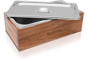 YourCasa Pattumiera Cucina 4,3L in Legno Acacia - Bidone Umido Con Inserto in Acciaio Inox - Cestino per Compost