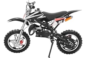 ZOOBOTANICA 49cc Dirt Bike,Kinder Jugend Crossbike Pocket Cross,10 Zoll 2-Takt Motorrad Motorbike,Hand-Zug-Start-Methode,Scheibenbremsen,Bis 60 km/h, Max 100kg, Motorsport Pocket Crossbike (Schwarze-1)