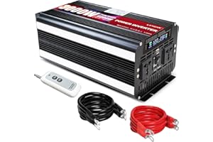 Cantonape Inversor De Corriente del Coche 3000W 6000W Transformador De 12v A 220v 230v,Inversor con 2 Enchufe Universal Pantalla LED, para Coche, Caravana, Barco, cámping