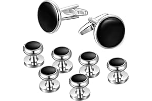 Morfetto Ensemble de Boutons de Manchette et Clous pour Hommes Chemises de Smoking Classique Noir et Argent Match pour Affaires Mariage Costume Formel