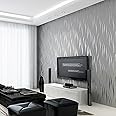 Trafagala 1 Roll Silver Gray Glitter Wallpaper Modern Curves Glitter Non-Woven 3D Abstract Wallpaper Mural Flocking Geometric Striped Wallcoverings for Bedroom Living Room TV Backdrop Hallway