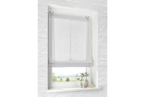 KUTTI Tenda a rullo con occhielli Brondy, colore bianco semitrasparente, effetto lino con ganci senza foratura, larghezza 45 cm x altezza 140 cm