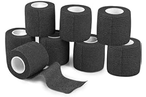 ANAMPION 8 Rolls Self-Adhesive Football Sock Tape 5cm x 4.5m Self Adherent Cohesive Bandages Wrap First Aid Athletic Sports Tape for Wrist Ankle Pet & Vet Wrap for Dogs, Horse (8, Black, 5cm)