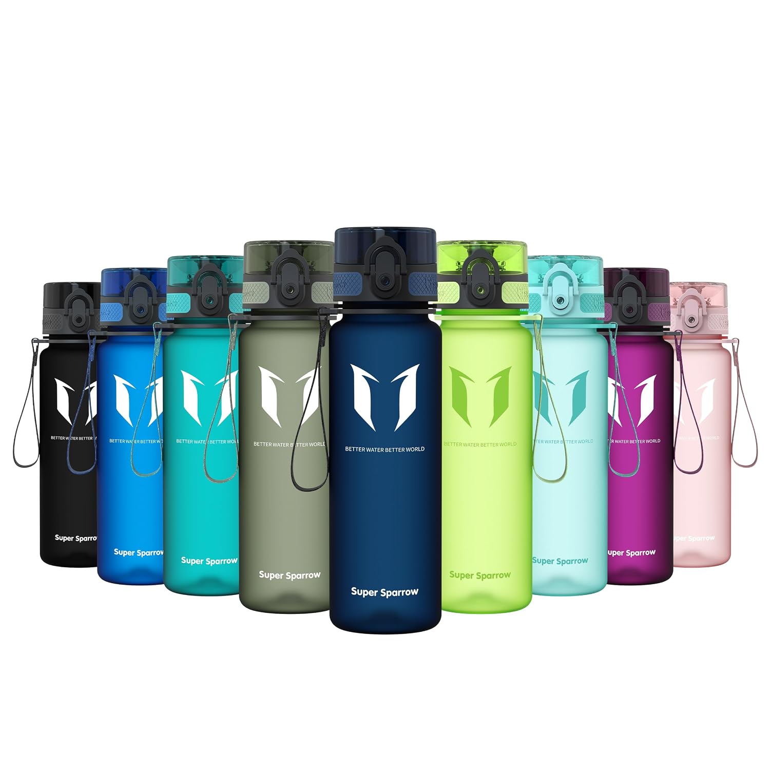 Sparrow Borraccia Sportiva 500ml/750ml/1L - Senza BPA - Tritan Bottiglia | Plastica Borraccia Acqua, Anti Perdita, Leggera, Lavastoviglie, Flip Top, Scuola, Palestra, Ufficio, Trekking, Ciclismo
