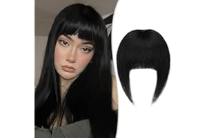 RUWISS Frangia Clip Capelli Veri Natural Frangetta Frontale Clip Extension 100% Capelli Veri Thickbangs Hair Clip Frangia Posticci per Capelli Umani per Donna(Nero Natural)