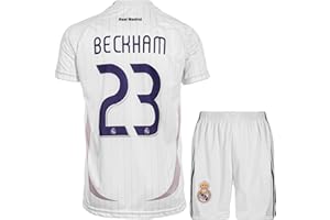 Hawkara Madrid Nostalgie Beckham #23 Kinder Sonderausgabe Home Trikot mit Kurz, Fußball Trikot Set Jugendgrößen