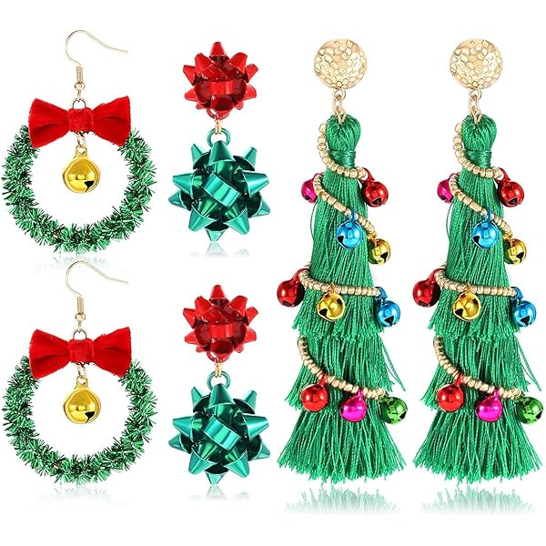 Orecchini Pendenti Natalizi Per Donne - Set Con Pupazzo Di Neve, Fiocco E Babbo Natale - Foto 13