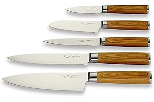 Echtwerk Damastmesser Set 5 teilig, Küchenmesser Set, Kochmesser, Santokumesser, Fleischmesser, Universalmesser, Schälmesser, Damaststahl, Glattschliff, ergonomische Messergriffe aus Pakka-Holz